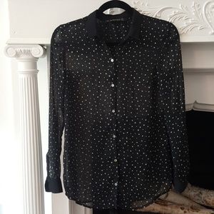 Zara Sheer Black Star-Pattern Long-Sleeve Blouse S